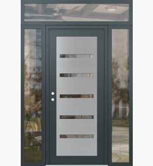 Diamond C7 68" x 96" anthracite/anthracite clear Glass Panel stainless steel RHI with 2 Sidelites and Transom clear Glass