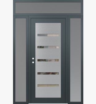 Diamond C7 60" x 96" anthracite/anthracite clear Glass Panel stainless steel RHI with 2 Sidelites and Transom frosted Glass