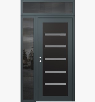 Diamond C7 52" x 96" anthracite/anthracite frosted Glass Panel black RHI with Sidelite and Transom mirrored Glass