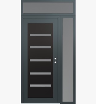 Diamond C7 48" x 96" anthracite/anthracite frosted Glass Panel black LHI with Sidelite and Transom frosted Glass