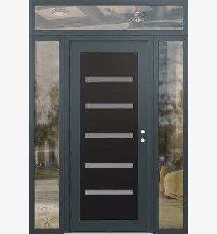 Diamond C7 60" x 96" anthracite/anthracite frosted Glass Panel black LHI with 2 Sidelites and Transom clear Glass