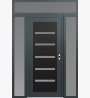 Diamond C7 60" x 96" anthracite/anthracite frosted Glass Panel black LHI with 2 Sidelites and Transom frosted Glass