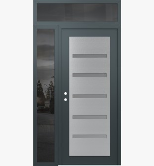 Diamond C7 48" x 96" anthracite/anthracite frosted Glass Panel stainless steel RHI with Sidelite and Transom mirrored Glass