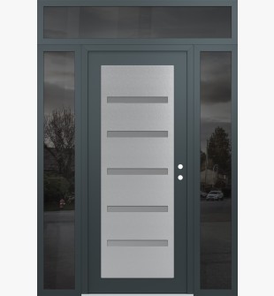 Diamond C7 64" x 96" anthracite/anthracite frosted Glass Panel stainless steel LHI with 2 Sidelites and Transom mirrored Glass