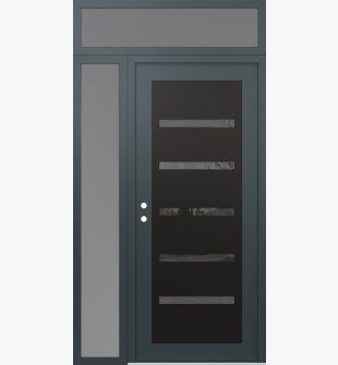 Diamond C7 52" x 96" anthracite/anthracite mirrored Glass Panel black RHI with Sidelite and Transom frosted Glass