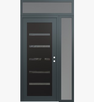 Diamond C7 50" x 96" anthracite/anthracite mirrored Glass Panel black LHI with Sidelite and Transom frosted Glass