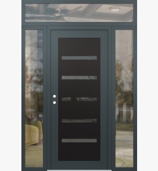 Diamond C7 60" x 96" anthracite/anthracite mirrored Glass Panel black RHI with 2 Sidelites and Transom clear Glass