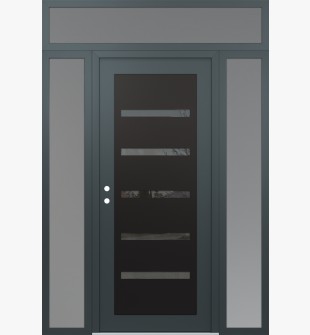 Diamond C7 68" x 96" anthracite/anthracite mirrored Glass Panel black RHI with 2 Sidelites and Transom frosted Glass