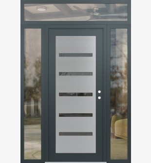 Diamond C7 68" x 96" anthracite/anthracite mirrored Glass Panel stainless steel LHI with 2 Sidelites and Transom clear Glass