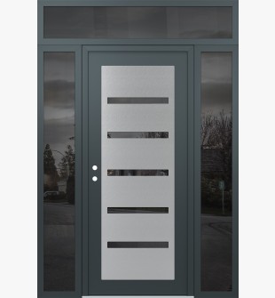 Diamond C7 60" x 96" anthracite/anthracite mirrored Glass Panel stainless steel RHI with 2 Sidelites and Transom mirrored Glass