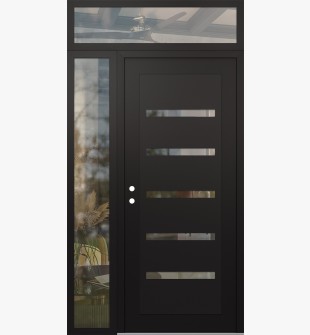 Diamond C7 50" x 96" black/black clear Glass Panel black RHI with Sidelite and Transom clear Glass