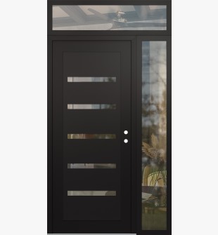 Diamond C7 48" x 96" black/black clear Glass Panel black LHI with Sidelite and Transom clear Glass