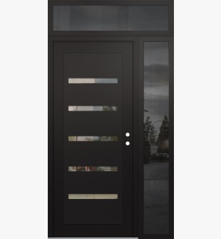 Diamond C7 52" x 96" black/black clear Glass Panel black LHI with Sidelite and Transom mirrored Glass