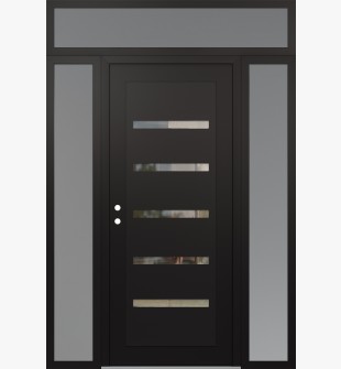 Diamond C7 64" x 96" black/black clear Glass Panel black RHI with 2 Sidelites and Transom frosted Glass