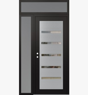 Diamond C7 48" x 96" black/black clear Glass Panel stainless steel RHI with Sidelite and Transom frosted Glass