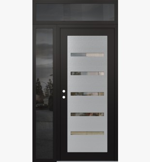 Diamond C7 50" x 96" black/black clear Glass Panel stainless steel RHI with Sidelite and Transom mirrored Glass