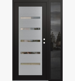 Diamond C7 48" x 80" black/black clear Glass Panel stainless steel LHI with Sidelite mirrored Glass