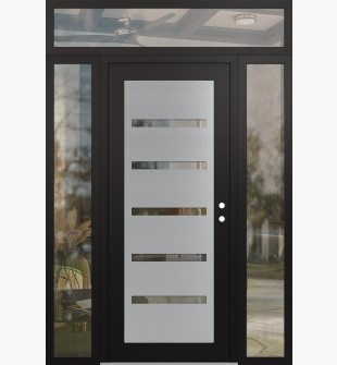 Diamond C7 64" x 96" black/black clear Glass Panel stainless steel LHI with 2 Sidelites and Transom clear Glass