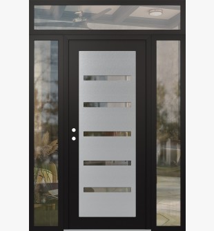 Diamond C7 68" x 96" black/black clear Glass Panel stainless steel RHI with 2 Sidelites and Transom clear Glass
