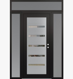 Diamond C7 64" x 96" black/black clear Glass Panel stainless steel LHI with 2 Sidelites and Transom frosted Glass