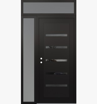 Diamond C7 50" x 96" black/black mirrored Glass Panel black RHI with Sidelite and Transom frosted Glass