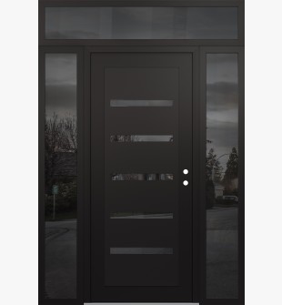 Diamond C7 64" x 96" black/black mirrored Glass Panel black LHI with 2 Sidelites and Transom mirrored Glass