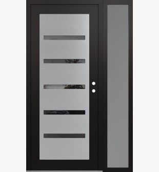 Diamond C7 48" x 80" black/black mirrored Glass Panel stainless steel LHI with Sidelite frosted Glass