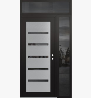 Diamond C7 52" x 96" black/black mirrored Glass Panel stainless steel LHI with Sidelite and Transom mirrored Glass