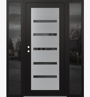 Diamond C7 64" x 80" black/black mirrored Glass Panel stainless steel RHI with 2 Sidelites mirrored Glass