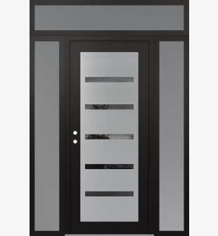 Diamond C7 68" x 96" black/black mirrored Glass Panel stainless steel RHI with 2 Sidelites and Transom frosted Glass