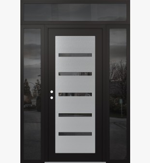 Diamond C7 60" x 96" black/black mirrored Glass Panel stainless steel RHI with 2 Sidelites and Transom mirrored Glass