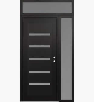 Diamond C7 48" x 96" black/white frosted Glass Panel black LHI with Sidelite and Transom frosted Glass