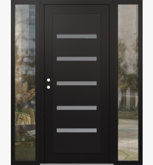 Diamond C7 60" x 80" black/white frosted Glass Panel black RHI with 2 Sidelites clear Glass