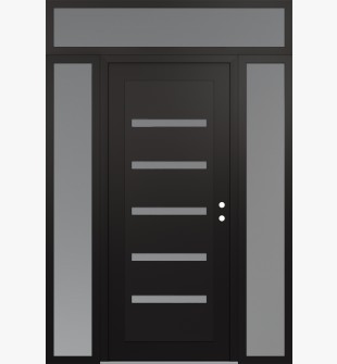 Diamond C7 64" x 96" black/white frosted Glass Panel black LHI with 2 Sidelites and Transom frosted Glass