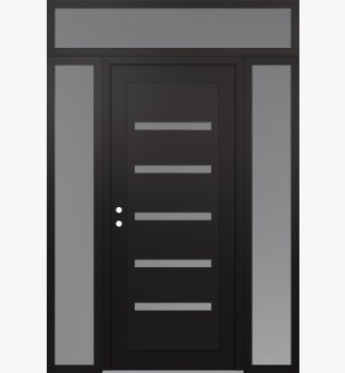 Diamond C7 60" x 96" black/white frosted Glass Panel black RHI with 2 Sidelites and Transom frosted Glass