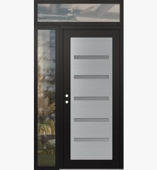 Diamond C7 50" x 96" black/white frosted Glass Panel stainless steel RHI with Sidelite and Transom clear Glass