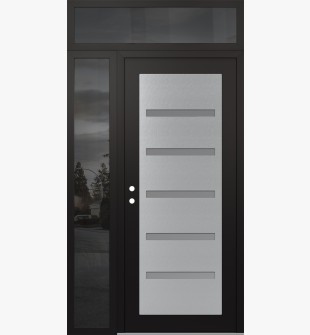 Diamond C7 52" x 96" black/white frosted Glass Panel stainless steel RHI with Sidelite and Transom mirrored Glass