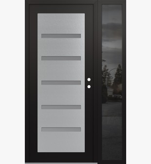 Diamond C7 52" x 80" black/white frosted Glass Panel stainless steel LHI with Sidelite mirrored Glass