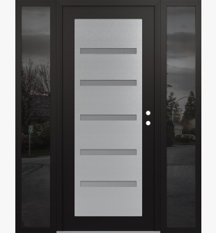Diamond C7 68" x 80" black/white frosted Glass Panel stainless steel LHI with 2 Sidelites mirrored Glass