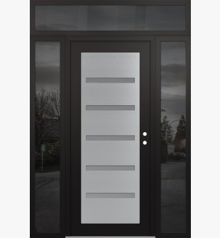 Diamond C7 68" x 96" black/white frosted Glass Panel stainless steel LHI with 2 Sidelites and Transom mirrored Glass