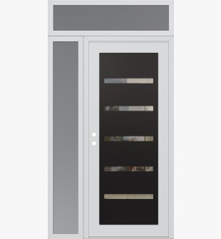 Diamond C7 50" x 96" white/white clear Glass Panel black RHI with Sidelite and Transom frosted Glass