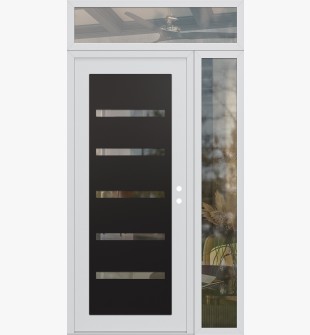 Diamond C7 52" x 96" white/white clear Glass Panel black LHI with Sidelite and Transom clear Glass
