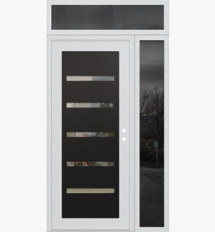 Diamond C7 48" x 96" white/white clear Glass Panel black LHI with Sidelite and Transom mirrored Glass