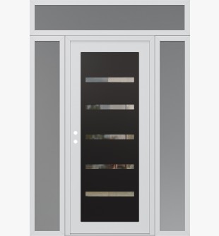 Diamond C7 60" x 96" white/white clear Glass Panel black RHI with 2 Sidelites and Transom frosted Glass