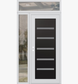 Diamond C7 50" x 96" white/white frosted Glass Panel black RHI with Sidelite and Transom clear Glass