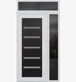 Diamond C7 50" x 96" white/white frosted Glass Panel black LHI with Sidelite and Transom mirrored Glass