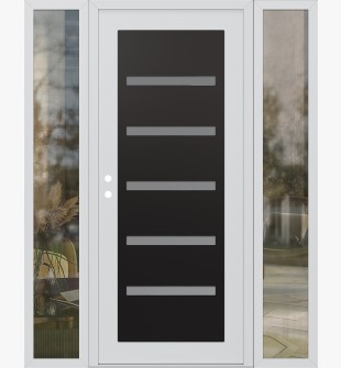 Diamond C7 68" x 80" white/white frosted Glass Panel black RHI with 2 Sidelites clear Glass