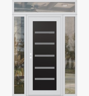 Diamond C7 60" x 96" white/white frosted Glass Panel black RHI with 2 Sidelites and Transom clear Glass