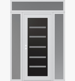 Diamond C7 60" x 96" white/white frosted Glass Panel black RHI with 2 Sidelites and Transom frosted Glass