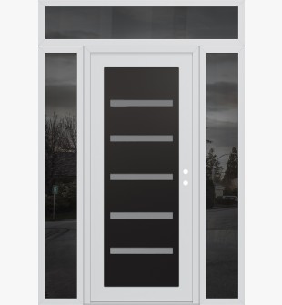 Diamond C7 60" x 96" white/white frosted Glass Panel black LHI with 2 Sidelites and Transom mirrored Glass